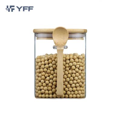 China Freshness Preservation High Borosilicate Glass Storage Round Container Square Jars With Bamboo Wood Cork Lids for sale