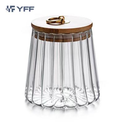 China Freshness Preservation Storage Jar Flower Tea Pot 600ml Flower Tea Pot 600ml Glass Wooden Sealing Clear for sale