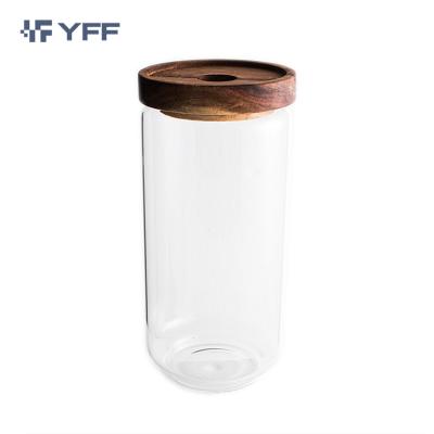 China Freshness Preservation 500ml 17oz Borosilicale Food Storage Container With Airtight Bamboo Lid Clear Glass Jar for sale