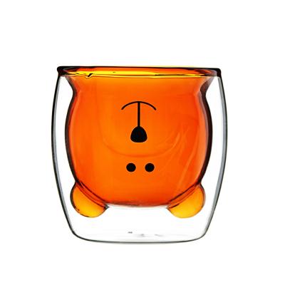 China 250ML Cartoon Popularity Double Wall Viable Bear Shape Glass Mug Cute Bear Face Cupsp for sale