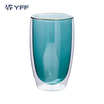 China Good Quality Reusable Borosilicate Hand Borosilicate Glass Double Wall Blown Wall Reusable Glass Cup Yogurt Cup for sale