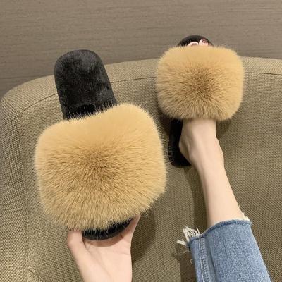 China Fashion trend word word wear hair slippers MD-2022012301 2022 new arrivals new autumn and winter women's slippers cotton home plush for sale