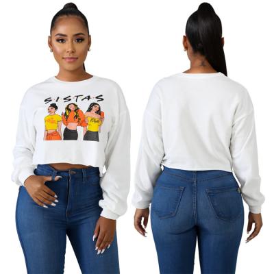 China MD-20901057 Hot New Viable Crop Tops Blouses Ladies Long Sleeve Crewneck Cartoon Print Pullover Sports Women Fashion Custom T-shirt for sale