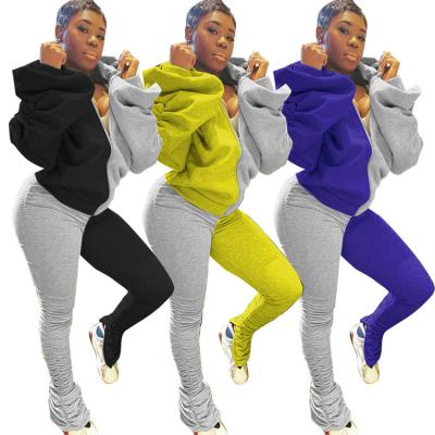 China LO-74 Women's Breathable Clothing Slit Pants Two Piece Bubble Sleeve Backless Hooded Sports Suit for sale