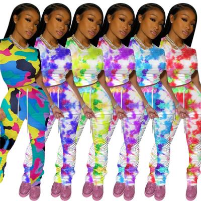 China EB-2082619 2 Piece Tie Waterproof Dye Sets Causal Clothing Camouflage Fashion Ladies 2 Piece Set Women Clothing for sale