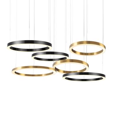 China Contemporary Simple Modern LED Gold Circle Ceiling Chandelier Lantern Sky Hanging Light for sale