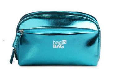 China promotional PU shining blue cosmetic bag for sale