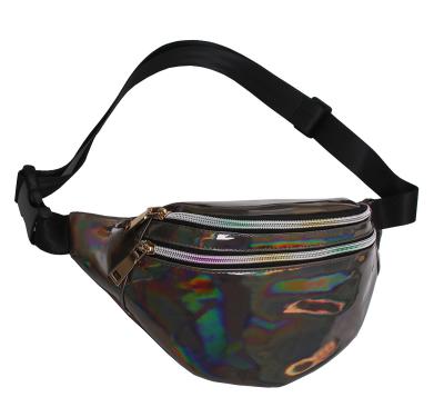 China Fashion Waist Pack Holographic Waist Bag Large Fanny Belt Laser Leather Design Bum Bag 3 Pouches Rainbow Zipper Wholesal for sale