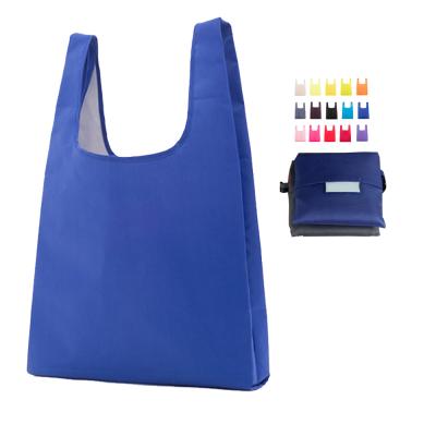 China Custom 210D Polyester T-Shirt Bag Solid Color foldable shopping bag 15 color mix Foldable Promotional Totes Bag for sale