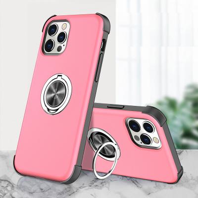 China Shockproof For iPhone 13 Pro Case Pink 360 Finger Holder Bracket Back Cover Anti-fall Mobile Phone Protective Case for sale