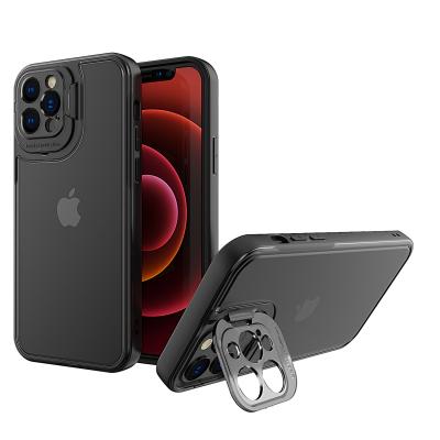 China Black Anti-fall Folding Invisible Stand Bracket Phone Case For iPhone 13 12 11 Pro 8 7 Max Plus 6 Camera Lens Protection for sale