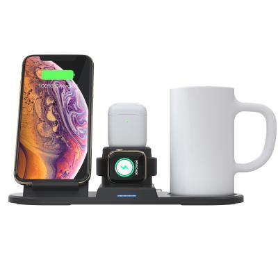 China New Product Convenient 5 in 1 Fast Wireless Charging Cup Warmer Mobile Phone 15W Multi Charger Station for sale