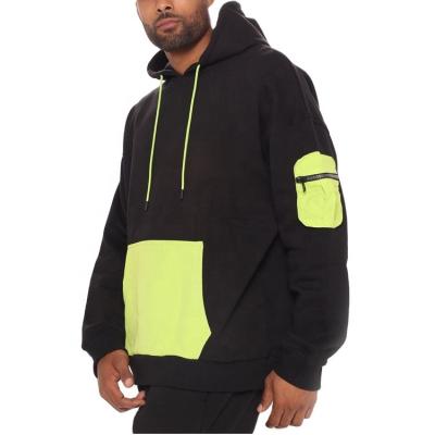 China Anti-Wrinkle Oversized 100% Cotton Cargo Hoodie Black/Green Ribbed - Long Sleeve Ribbed On Cuffs And Edge Kangaroo Pocket Hoodie With Drawstring for sale