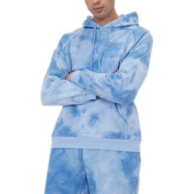 China Mens 100% Cotton Anti-Wrinkle Terry Blue And White Tie Dye Kango Pocket Raglan Sleeve Cross Heavy Hood Base Hoodie Over for sale