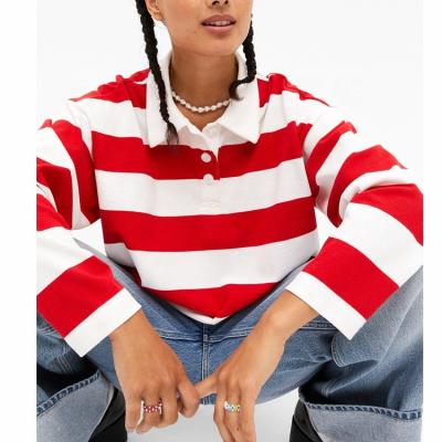 China Polo Shirt Oversized Long Sleeve Polo Shirt Women Stripe Anti-pilling Dot Collar Polo Women's Casual Shirts for sale