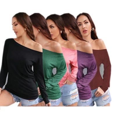 China Anti-Wrinkle Latest Fashion Multi Color Solid Plain Off Shoulder Long Sleeve Women Summer Sexy T-Shirt for sale