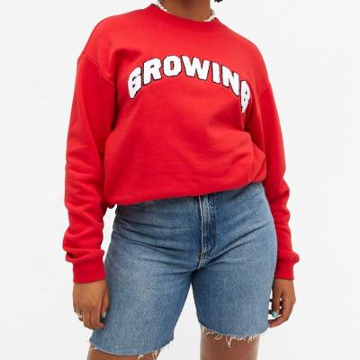 China Custom Logo Hook Wool Embroidery Crewneck Anti-wrinkle Sweaters Drop Shoulders Women Sweatshirt for sale