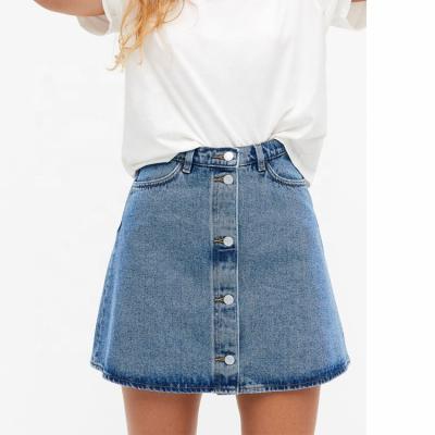 China High Quality Breathable Women Mid Waist Women's Mini A Line Button Denim Skirt Casual Cotton Front Short Skirt for sale