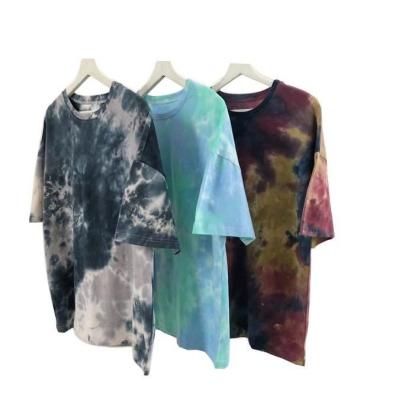 China Custom Anti-Wrinkle Mens Cotton T-shirt Short Sleeve Round Neck Printing Tie Dyed T-Shirt Unisex Oversized for sale