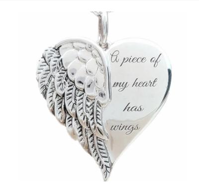 China Vintage Cremation Jewelry Angel Wing Hold Heart Cremation Urn Necklace Keepsake Jewelry Bone Ash for sale