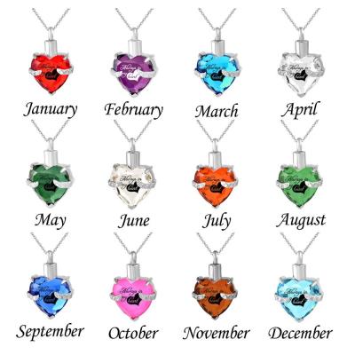 China Trendy Always In My Remembrance Ash Jewelry Crystal Urn Necklace Heart Memorial Birthstone Pendant for sale