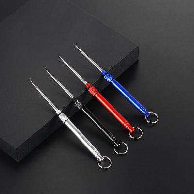 China Viable Travel Hiking Camping Outdoor Key Chain Toothpick Fruit Fork Waterproof Key Chain Tool for sale