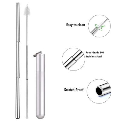 China Portable Telescopic Reusable 304 Stainless Steel Grad CLASSIC Food Party Brush Straw Pearl Milkshake Fat Tea Metal Straws for sale