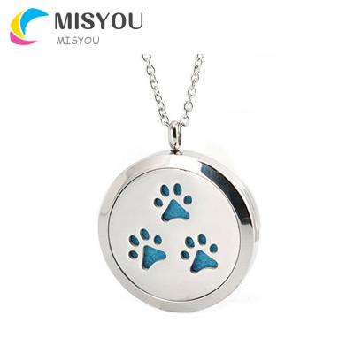 China Punk Diffuser Necklaces Essential Oil Design Aromatherapy Paw Print Pendant Jewelry for sale