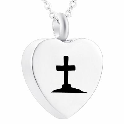 China CLASSIC Necklace For Halloween Cross Headstone Stainless Steel Heart Cremation Urn Keepsake Jewelry Pendant for sale