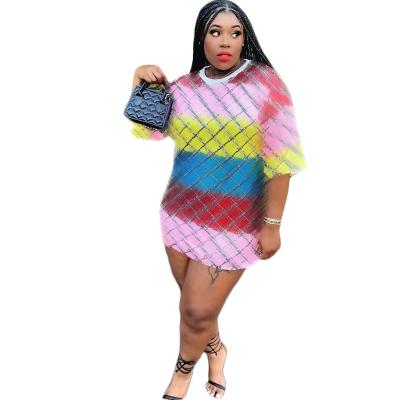 China W0022 European and American border women's autumn rainbow color contrast sequin thin dress anti-static for sale