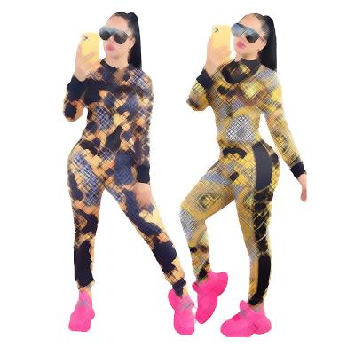 China J2749 European and American border women's fashion QUICK-DRY, leisure and luxury printing two-piece set in autumn for sale