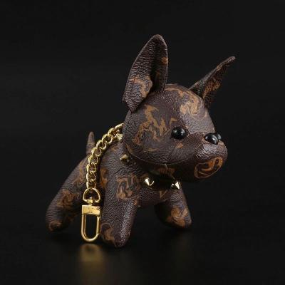 China Luxury DIY Opens Bracelets Dog Key Chains Women Bag Designer Leather Keychains French Bulldog Logo Printed Keychain for sale