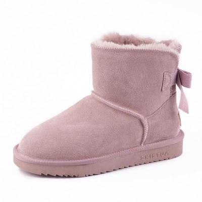 China Factory Fashion Women Winter Round Snow Boots Ladies Sheepskin Shoes Lambs Wool Fur Boots With Bowknot for sale