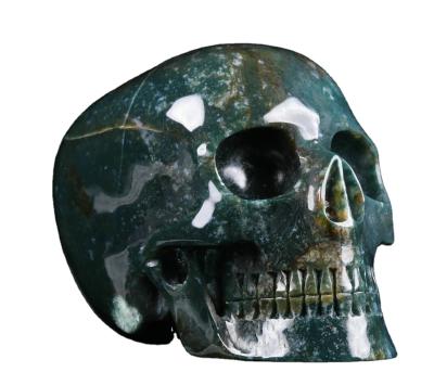 China China Mr. Skull Huge 5.0 inch Moss Agate Mitchell-Hedges Skulls Green Hand Carving Crystal Skulls Healing Crystals for sale