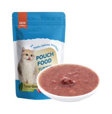 China Skin & Coat Health Factory Wholesale Delicious Cat Snacks Nutritious Wet Cat Food Pet Treats Snacks Tuna Chicken Wet Cat Food Natural for sale