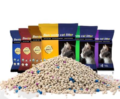 China Cats Wholesale Cheapest OEM Factory 1-3mm Low Garbage Dust Colorful Cat Litter Sand Premium Bentonite for sale