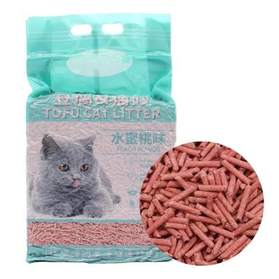 China Cat Litter Manufacturer OEM Factory Cat Sand Peach Scent 6l 2mm Premium Easy Clean Stripe Form Strong Bunching Tofu Cat Litter for sale