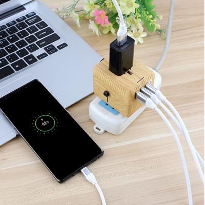 China Other Wooden Portable Foldable Universal Type C USB Multi Function Travel Wall Plug Socket 3+1 Adapter for sale