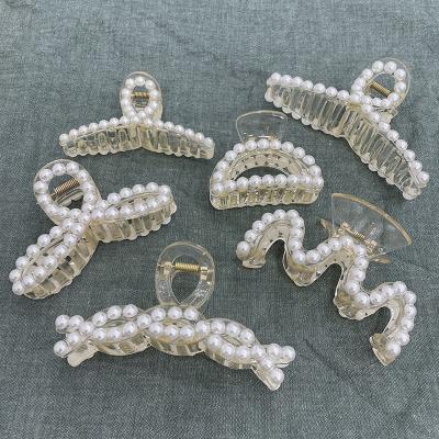 China Fashion Pearl Hair Claw Girls Metal Ponytail Clip Back Large Main Net Red Hairpin Clip Headdress Jaw Clips for sale