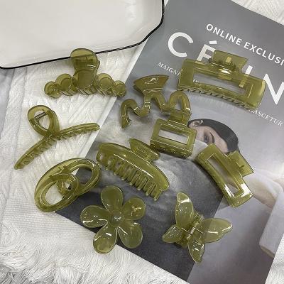 China European and American style mustard color green transparent hair claws clips fashion women girl hair claws for sale