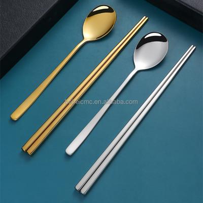 China Viable Korean Reusable Metal Chopsticks Spoon and Stainless Steel Spoon Custom Logo Set for sale