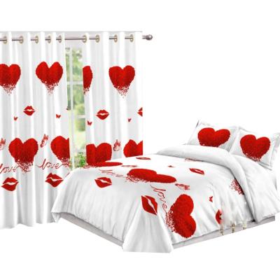 China Wholesale High Quality PASSIONATE Hundreds of Designs Microfiber Sanding Sheet Duvet Cover Bedding Set with Curtains for sale