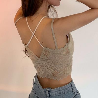 China New type QUICK DRY charming color bandeau bra bralette straps chest pad radio upper bra cross beautiful back lace women tube top for sale