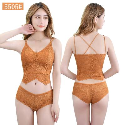 China Antibacterial Shockproof Sheer Wrap Beauty Cross Strap Chest Bralette Adjustable V-Neck Gather Back Bra Women Lace Up Tube Top Set for sale