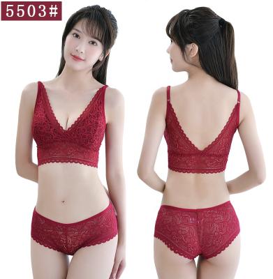 China Wholesale Solid Color Antibacterial Lift Up Two Piece Wrap Bras Women Beautiful Gather Back Chest Bra And Panty Lace Up Tube Top Set for sale