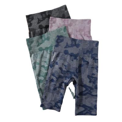 China Fashion Breathable Camouflage Belly Tuck Butt Lift Skinny Legging Running Five High Points Fitness Waist Yoga Seamless Pants For Women for sale