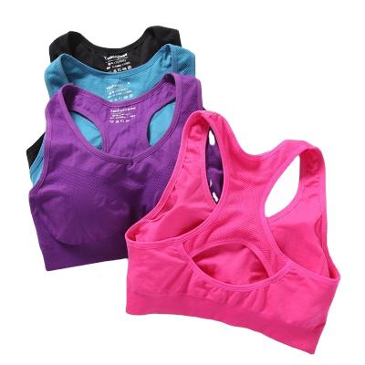 China Antibacterial Back Chest Wrap Padded Vest Plus Size Backless Crop Top Fitness Running Shockproof Women Yoga Sports Seamless Bra for sale