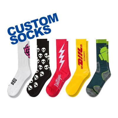 China Wholesale Breathable Embroidery Knitted Sports Socks Unisex Designer Custom Logo Cotton Crew Socks for sale