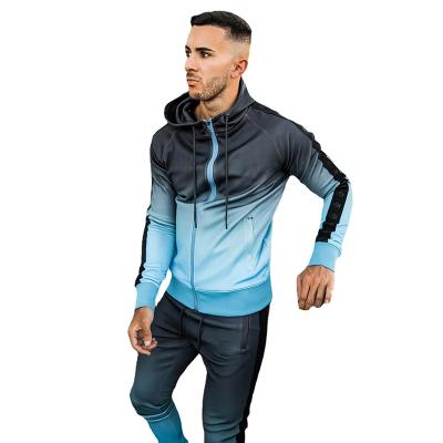 China Breathable Hooded Gradient Jogging Sweatsuit Sports Leisure Exercise Sweatsuit High Quality Unisex Set for sale