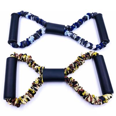 China Durable Elastic Band Gym Camouflage 8 Shape Resistance Band Yoga Fitness Elastic Strap Stretcher Slimming Chest Expander for sale